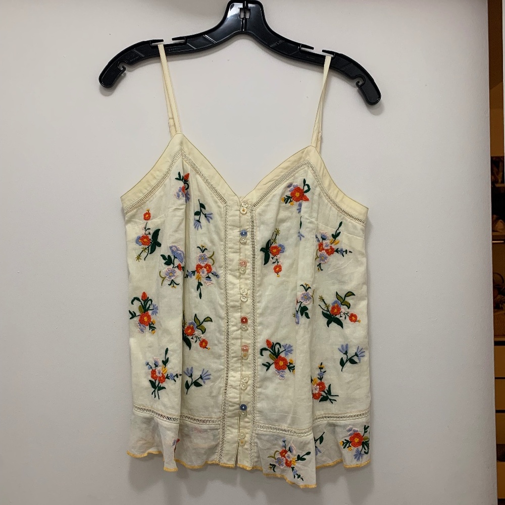 Floral Stitched Anthropologie Cotton Cami Top